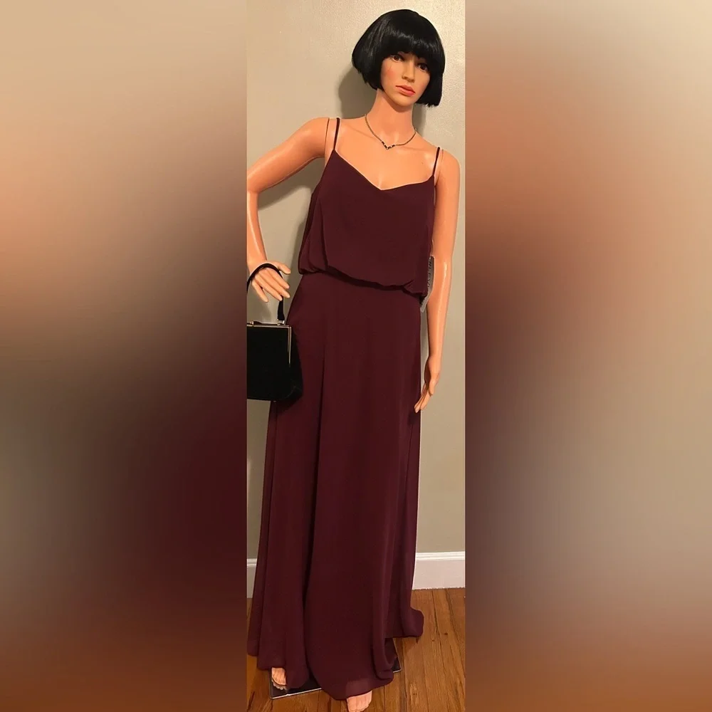 Bill Levkoff Wine Chiffon V-neck A-line Gown - Picture 2 of 9